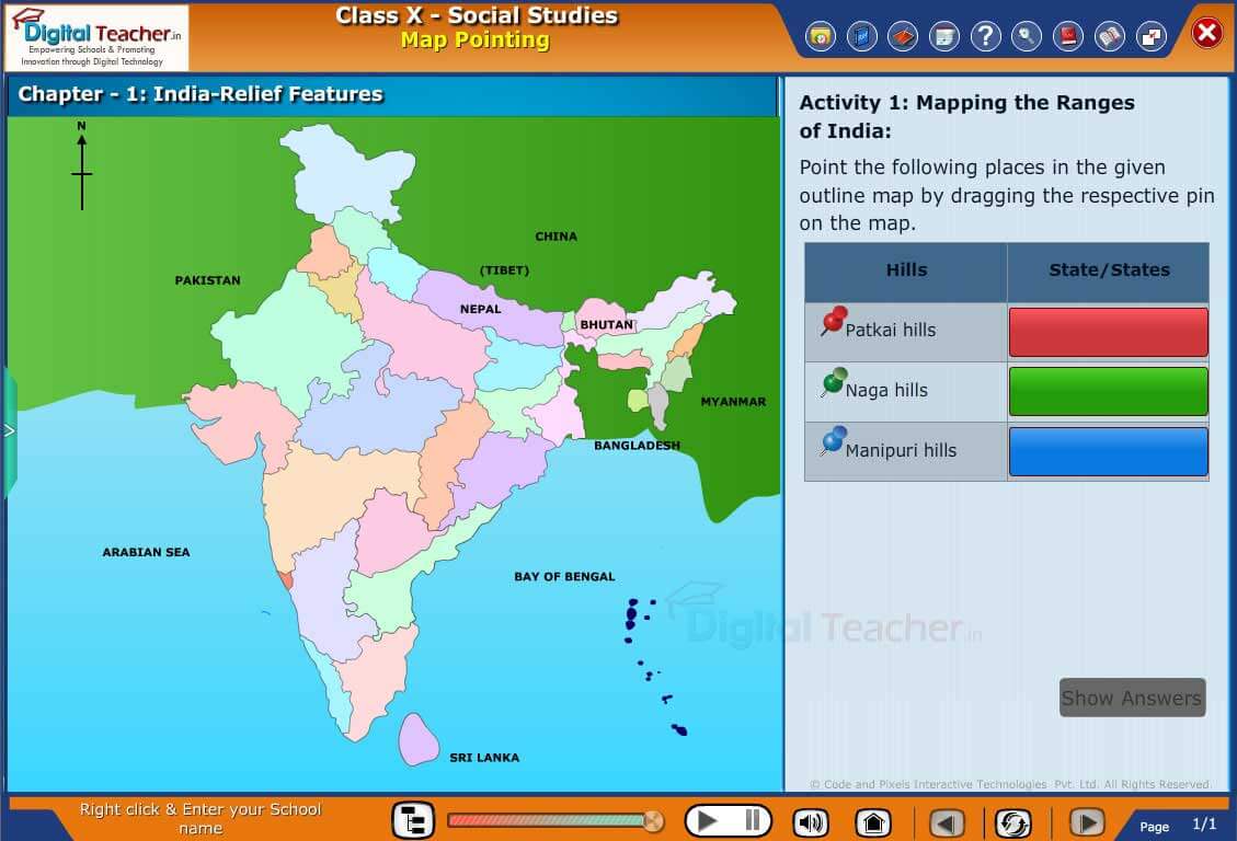 Activity on Map Pointing - India-Relief Features: Mapping the ranges of india
